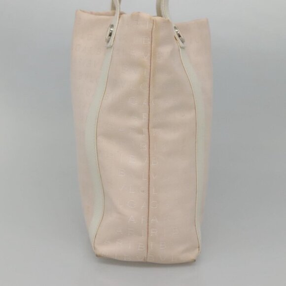 BVLGARI Logo Mania Tote Bag Canvas Pink White Silver Auth 117578 - Picture 5 of 16